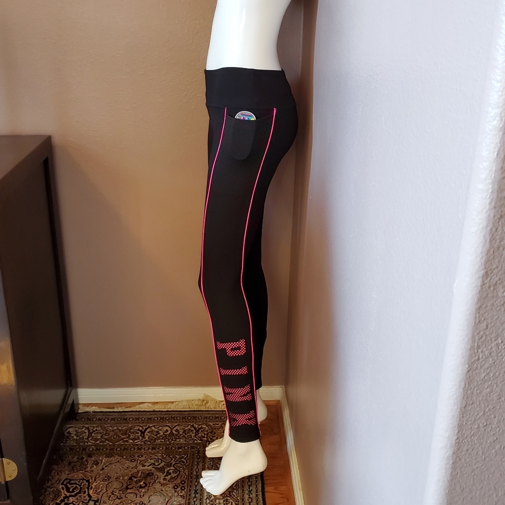 PINK black & pink piping mesh side leggings XS